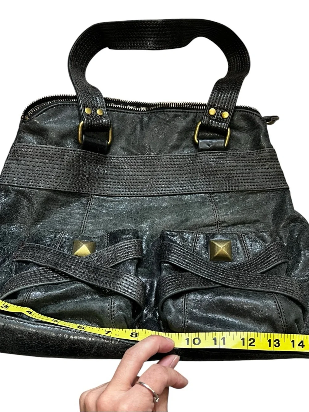 Steven By Steve Madden Gray Leather Shoulder Bag with Gold Accents EUC